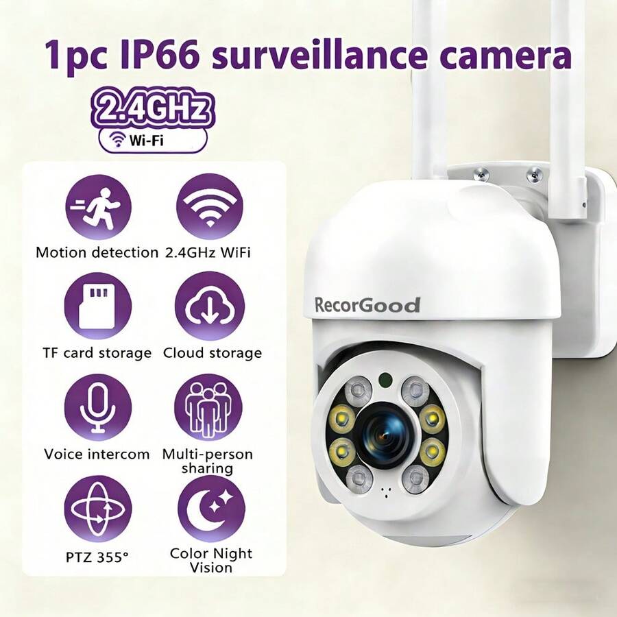 RecorGood Wireless Outdoor Security Camera With AI Human Detection, Color Night Vision And Two-Way Audio | Wireless Design, 2.4GHz WiFi, Easy Installation (SD Card Not Included)