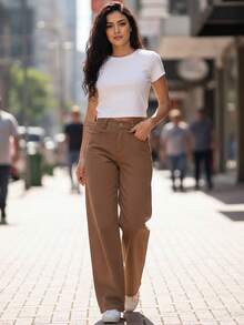 Women Jeans - 棕色 - 查看 2