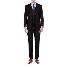 Men's 3-Piece Three Piece Slim Fit Formal Cut Suit Set - Black - View 2