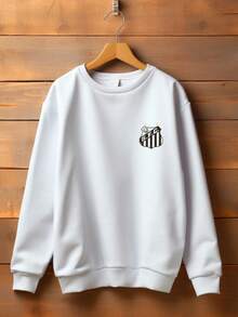Moletom Gola Redonda Santos Futebol Club Time Blusa de Frio Aconchegante Moda Inverno - Branco - Visão 1