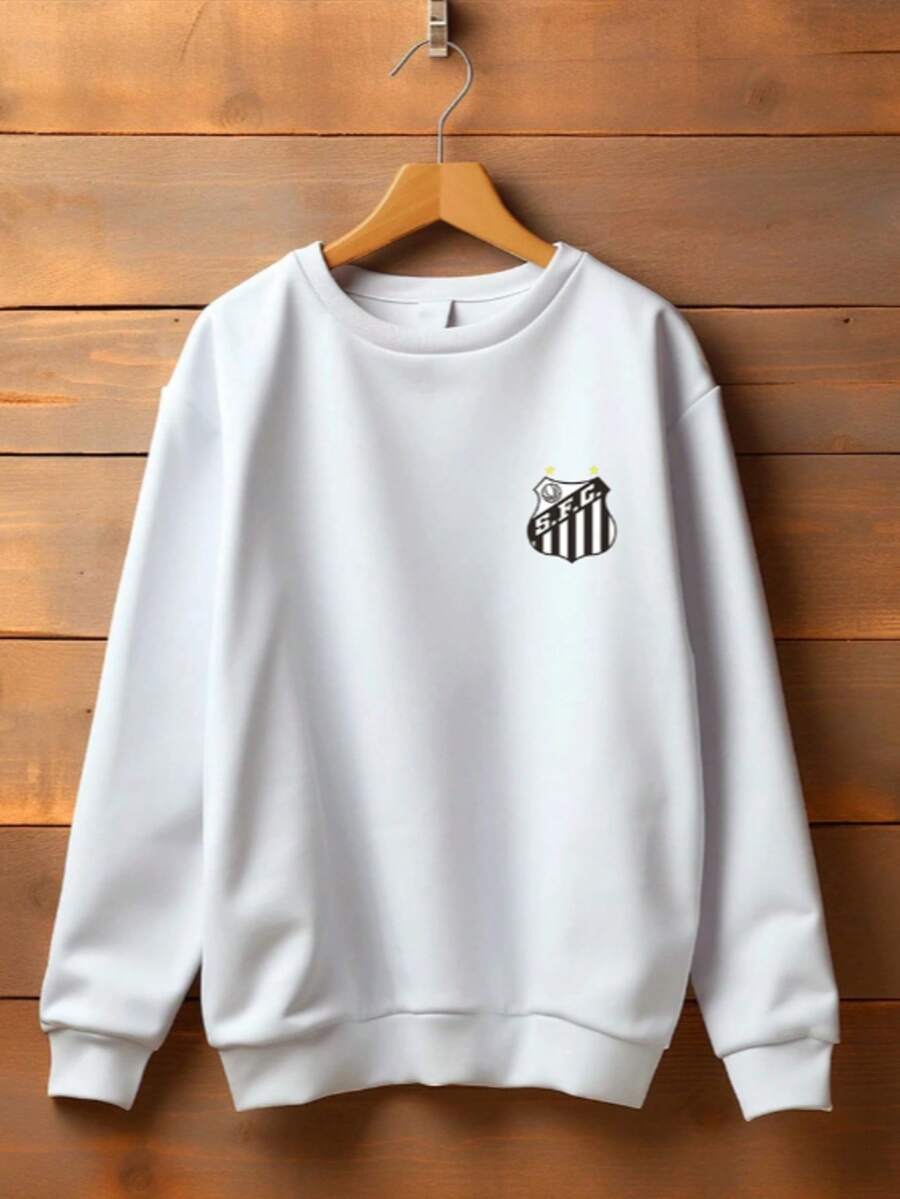 Moletom Gola Redonda Santos Futebol Club Time Blusa de Frio Aconchegante Moda Inverno - Branco - Visão 1