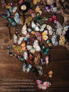 30 kolorowych naklejek z motylami, wykonanych z wodoodpornego materiału PET, odpowiednich do rękodzieła, scrapbookingu, pamiętnika, etui na telefon, dekoracji ściennych, dekoracji sypialni, dekoracji biurowych, artykułów ślubnych, dekoracji ślubnych, zaproszeń ślubnych - Wielokolorowe - Zobacz 6