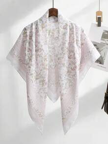 1 Peça Lenço Quadrado Estampado com Planta de 110cm para Mulheres, Hijab de Voile, Floral, Leve, Macio, Confortável, Respirável, Versátil, Hijab Estampado, Lenço de Flor de Alta Qualidade e Atmosfera Delicada, Lenço Decorativo Elegante de Proteção Solar, Lenço Quadrado Multifuncional para Looks, Adequado para Uso Diário, Todas as Estações - Multicolorido - Visão 21