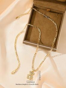 1pc Copper Inlaid Zirconia Cute Mischievous Lucky Bear Pendant Necklace, Suitable For Girls/Boys/Family/Friends, Multifunctional, Luxury, Party, Banquet, Holiday, Christmas, Thanksgiving, Halloween, Gift - Yellow Gold - View 7