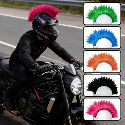 (Excluyendo el casco) Pegatina de peluca mohawk para cascos de motocicleta, bicicleta, esquí y snowboard, decoraciones de casco, decoraciones de fibra, decoraciones de casco de motocicleta, pelucas estilo caballero mohawk para hombres y mujeres, pelucas de disfraz, decoraciones de Halloween