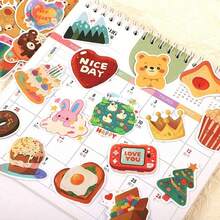 108pcs Original Kawaii Korean Watercolor Bear Sticker Set, For Decorating Notebooks, Diaries And More Back To School - 彩色 - 查看 4