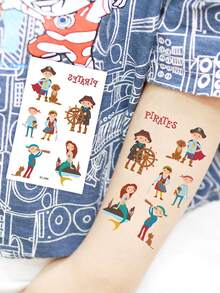 12 Folhas de Tatuagens Temporárias de Piratas, Adesivos de Tatuagem Impermeáveis de Canhão, Pólvora, Jake Capitão Neverland, Suprimentos e Lembrancinhas para Festa de Aniversário de Piratas, Duram de 2 a 5 dias - Multicolorido - Visão 8