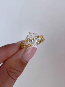 1pc Elegant 925 Sterling Silver Teardrop Cubic Zirconia Ring, Ideal For Women's Daily Wear And As A Couple, Anniversary, Valentine's Day Gift - 交叉水滴 - 查看 6