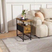 Table de chevet avec fonction de chargement 60 x 30 x 62 cm, table d'appoint avec tiroir, table basse 3 niveaux avec étagère ouverte, gain de place et facile à monter, commode pour chambre ou salon, blanc/noir/marron - Tabac - Voir 1