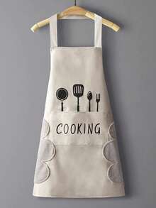 带手帕口袋的围裙，男女通用工作服 - 简约印花设计，家用烹饪围裙 | 简约印花围裙 | 耐用塑料围裙，适用于厨房、客厅、浴室清洁，可水洗 - 彩色 - 查看 10