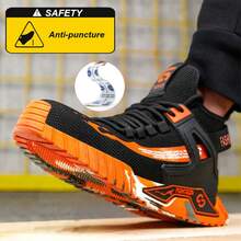 (2-5 Working Days Delivery) Anti-Smash Puncture-Proof Orange Mid-Cut Boots For Men Women, Men's Steel Toe Lightweight Breathable Safety Boots, Excellent Gift For Father's Day Labor Day Back To School, Designed For Industrial And Mining Heavy Duty Work (For Women, This Size Is Slightly Larger, Please Choose Size 1.5 Smaller!) - Black - View 3