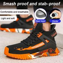 (2-5 Working Days Delivery) Anti-Smash Puncture-Proof Orange Mid-Cut Boots For Men Women, Men's Steel Toe Lightweight Breathable Safety Boots, Excellent Gift For Father's Day Labor Day Back To School, Designed For Industrial And Mining Heavy Duty Work (For Women, This Size Is Slightly Larger, Please Choose Size 1.5 Smaller!) - Black - View 7