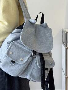 1pc Minimalist Large Capacity Multi-Pocket Striped Backpack - Grey - View 2