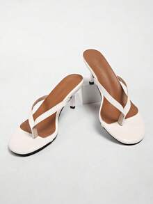 Versatile New Simple Summer Thong Sandals For Women, Kitten Heel Mid Heel Toe Post Glitter Flip Flops, Thin Heel - White - View 6