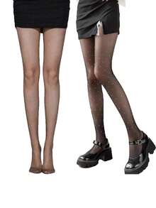 1件装女士透明闪亮星星水钻装饰连裤袜，紧身款，春夏款，舒适保暖 - 彩色 - 查看 32