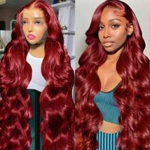 13x6/13x4高清透明蕾丝前假发，真人发混纺，自然波浪卷，34英寸 - 200%高密度预拔毛无胶前假发，无需胶水，即戴即用，外观自然 - SBUG/99J - 查看 4