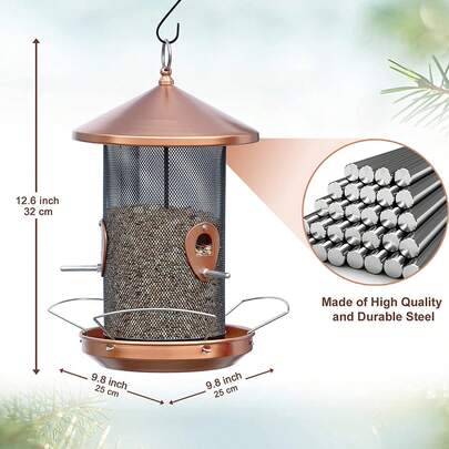 Outdoor Garden Bird Feeder, Waterproof Hanging Metal Automatic Bird Feeder For Yard