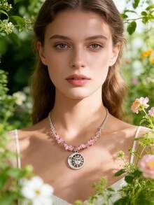 1件银色镂空太阳天然水晶石项链 - 黑色蝴蝶款 - 查看 3