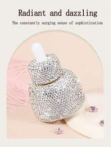 1 pieza Botella cuentagotas de aceite esencial de 30ml, Botella recargable de viaje para suero, esencia o perfume con diamantes de imitación de alta gama, adecuada para líquidos, regalo creativo - Plateado - Ver 5