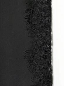 Áo kiểu nữ DEEKA mùa hè mới, chất liệu satin ren đen, kiểu dáng tối giản kết hợp phong cách Âu và Mỹ. - Ren đen - Xem 8