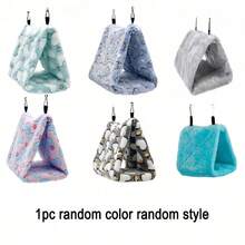 1个三角形鸟巢睡床，温暖毛绒鹦鹉吊床笼，鸟屋 - 彩色 - 查看 8