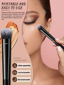 开斋节6件套柔软化妆刷套装，包括轮廓刷、眼影刷、眉刷、唇刷，适合初学者、专业化妆师和新手美容练习场景。 - 黑色 - 查看 5