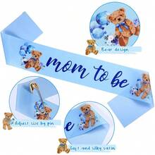 Decorações para Chá de Bebê com Tema de Animais da Floresta - Faixa de Maternidade, Broche de Papai e Tiara de Coroa de Flores. Adorável faixa de cetim para chá de bebê, ideal para revelação de gênero, lembrancinhas e acessórios para gestantes. - Azul - Ver 4
