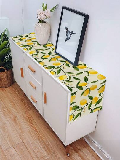 1 adet, Polyester Masa Örtüsü, Taze ve Sade Tarzda Limon Desenli Masa Örtüsü, Meyve Desenli Düz Renk Masa Örtüsü, Tatil Masaüstü Dekorasyonu Kumaş Masa Örtüsü, Ev Dekorasyonu, Yemek Masası Dekorasyonu, Oda Dekorasyonu