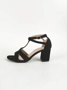 Giày sandal cao gót hở mũi màu đỏ dành cho nữ, kiểu dáng mới mùa xuân/hè, phù hợp cho tiệc tối, hẹn hò, đám cưới, được các tín đồ thời trang khuyên dùng, gót dày vừa phải thoải mái, đính đá lấp lánh, quai ngang mắt cá chân. - màu đen - Xem 7
