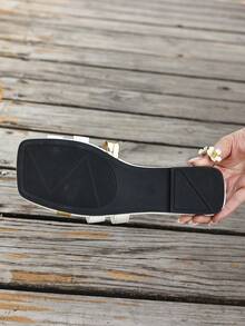 Women's Gold Strap Decor Multi-Strap Design Fashionable Flat Open Toe Slippers, Light Luxury Style Spring & Summer White Lychee Pattern PU Leather Sandals, Must-Have Valentine's Day Outfit Beach Vacation Shoes, Elegant Slip-On Sandals For Commuting & Daily Wear, Lightweight Summer Beach Travel Sandals, New Spring Summer Versatile Outdoor White Beach Slippers, Elegant Ladies Sandals - White - View 7