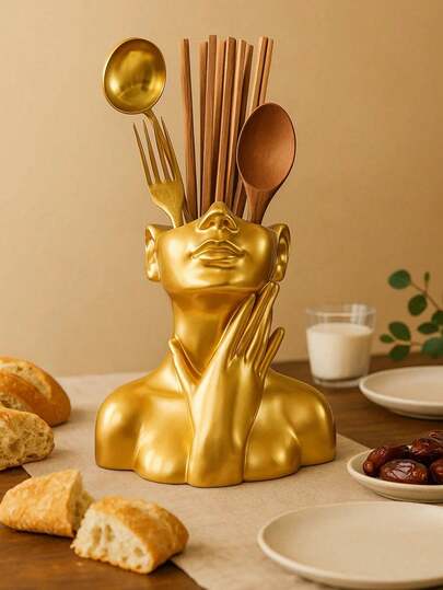 1pc Face-Shaped Attention-Grabbing Utensil Holder, Multifunctional Kitchen Storage, Home & Dining Table Decor, Unique Decorative Cutlery Rack, Modern Kitchen Decor And Home Gift