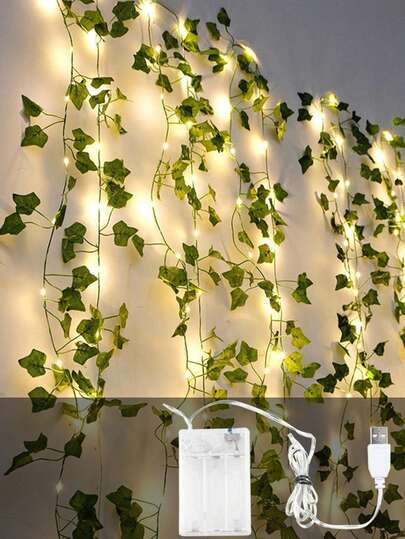 1 dây đèn trang trí cây xanh nhân tạo chạy bằng pin, dài 2m/5m/10m, thích hợp trang trí phòng ngủ, bàn, rèm cửa, ký túc xá, cắm trại, đám cưới, Giáng sinh, cây thông Noel.