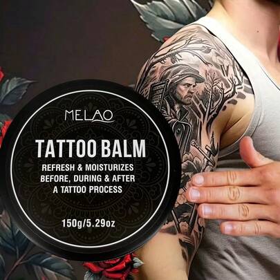  Tattoo Aftercare Balm, MELAO Tattoo Balm, Refresh & Moisturize Skin Before, During & After Tattoo Process, Protects Tattoo Color, With Natural Ingredients, For Tattoo & Skin Care, 150g/5.29oz