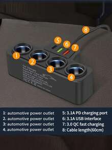 120W Car Charger Adapter With Quick Charge 3.0 + PD Fast Charging, 4-Port Cigarette Lighter Splitter, 12V/24V Universal Car Fast Charger Head, Suitable For Sedan, Truck, SUV, Multi-Port Car Accessory - one-size - View 6
