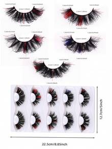 7对彩色仿貂毛假睫毛，猫眼款，100%纯手工制作，蓬松凌乱的3D条纹假睫毛，适合舞台和派对场合使用。 - 彩色 - 查看 3