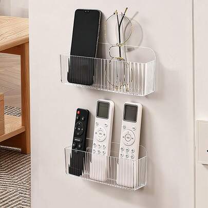 1/2pcs Air Conditioner & TV Remote Control Storage Box, Wallmount Organizer Rack, Bedside Phone Holder