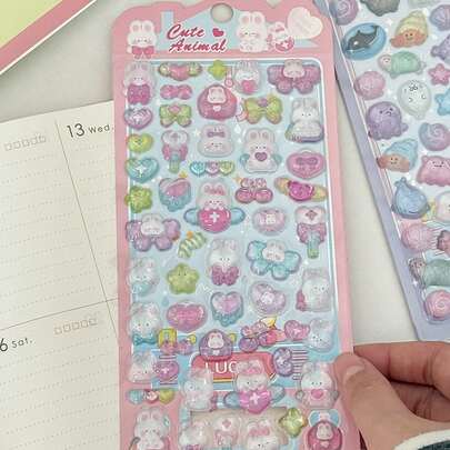 新款日式粉色兔子3D贴纸，非常适合DIY项目、相册、照片书、手机壳和面部装饰。粘性强，寓教于乐。