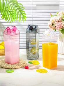 1 pieza Botella de agua cuadrada transparente | Recipiente reutilizable y portátil para leche y bebidas | Apto para leche, café, jugo y bebidas | Adecuado para actividades al aire libre, senderismo y salidas - Multicolor - Ver 4