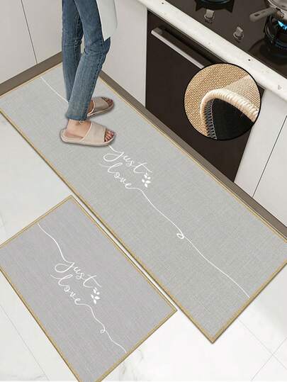 3.5mm Thick Soft Rubber Linen Kitchen Mat, Modern Simple Style Absorbent Kitchen Rug With Edging, Linen Surface, Sponge Middle Layer, Rubber Bottom, Suitable For Kitchen, Bathroom, Laundry Room, Hallway, Living Room And Other Occasions