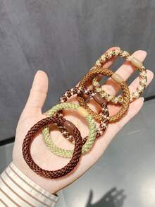 5条纯色休闲涤纶纤维弹力发圈，加厚马尾发圈，简约发饰 - 彩色 - 查看 5