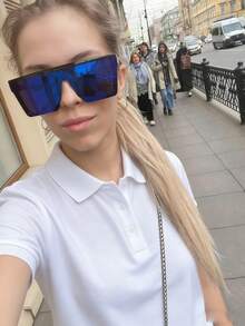 1 Par de Óculos de Moda Geométricos de Peça Única com Armação Plana Acrílica para Homens, Elegante - Azul - Visão 5