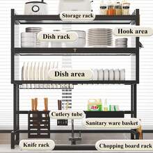 HanTai Over The Sink Dish Drainer Drying Rack, 4 Tier Full Stainless Steel Storage Adjustable Length Kitchen Rack, Multifunctional Expandable Counter Organizer, Space Saver Dish Rack - 黑色 - 查看 2