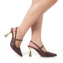 Women's Slingback Pumps Stessy Shoes High Heel Party Metallic Luxury Comfort Sophistication Chic - 鏽棕色 - 查看 2