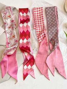 4pcs Women Pink Ditsy Floral Scarves/Hair Ties, Casual Elegant Daily Dating Travel Multipurpose Gifts Hair Band Turban Headband Sweatband, Hairband Fall Winter Hair Accessories For Women For Vacation Outfits Woman Women Bandanas Soft Headwrap Women Scarf - 多色 6 - 查看 6