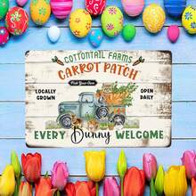 1pc Customizable Farmhouse Metal Sign, Vintage Carrot Patch & Easter Bunny Design, Personalized Holiday Wall Decor, 8x12 Inch Holiday Wall Sculpture, For Home And Outdoor Use - Multicolor - View 7