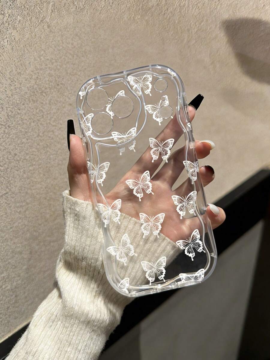 奶油色波浪蝴蝶彩绘防摔手机壳，兼容、Galaxy、Redmi等机型 - 彩色 - 查看 1