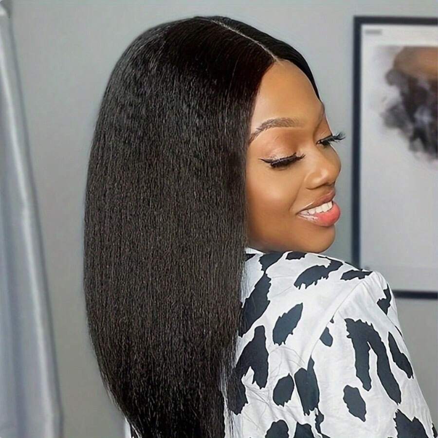 ZHUICHAO Yaji Straight Lace Front Wig 13x4 Transparent Lace Wig, Human Hair Blend, Ear To Ear Lace Wig, Pre-Trimmed, Baby Hair, Pre-Bleached, Easy To Wear, Curly Lace Front Wig 13x4 - 1B# - View 1