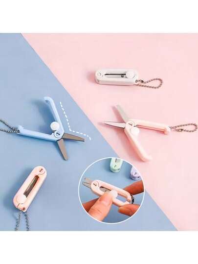1pc Morandi Style Portable Mini Scissors - Compact, Foldable, With Keychain, Multifunctional Small Scissors Suitable For Crafts And Daily Use, Craft Scissors