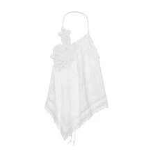 DEEKA 夏季新款女士时尚性感设计感百搭露背碎花不对称上衣 白色 - 白色 - 查看 3