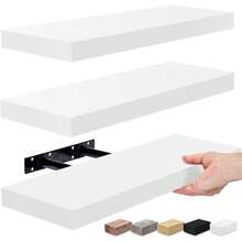 Sorbus Floating Shelves for Wall, Bathroom Shelves Wall Mounted for Kitchen, Bedroom, Bathroom Storage Over Toilet, Hanging Book Shelf for Wall Home Decor Living Room (Mahogany, 3 Pack) - Blanco - Ver 3